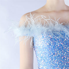 Off-Shoulder Sequin Feather Maxi Dress