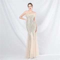 Ostrich Feather Sequined Maxi Dress