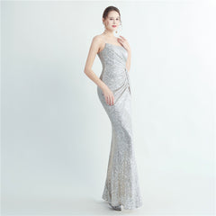 Sequined Pleated Side-Slit Maxi Dress