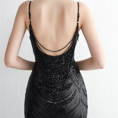 V-Neck Sequined Beaded Maxi Dress