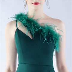 One-Shoulder Ostrich Feather Maxi Dress