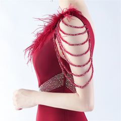 One-Shoulder Rhinestone Diagonal Collar Maxi Dress