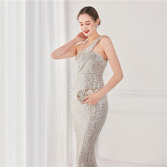 Asymmetric Sequin Maxi Dress