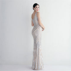 Sequined V-Neck Slim Maxi Dress