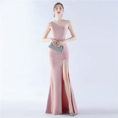 Beaded One-Shoulder Maxi Dress