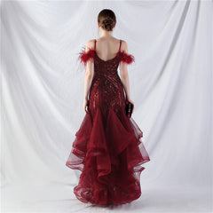 Feathered Sequin Maxi Dress