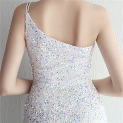 One-Shoulder Sequined Fishtail Split Maxi Dress