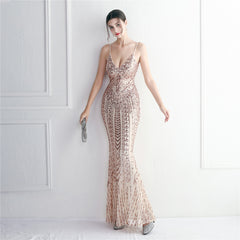 Sequined Fringed Fishtail Maxi Dress