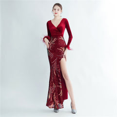 Ostrich Feather Sequined Maxi Dress