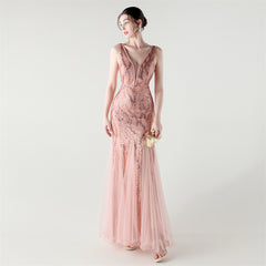 Backless Sequined Fishtail Maxi Dress