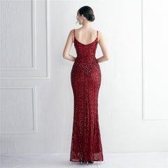 Sequined Fringed Fishtail Maxi Dress