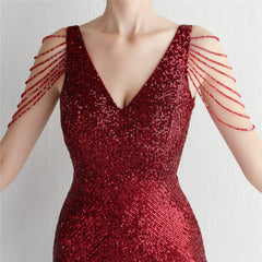 Sequined Fringe Fishtail Maxi Dress