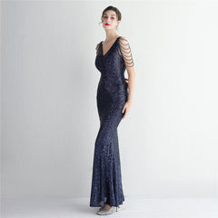 Sequined Fringe Fishtail Maxi Dress