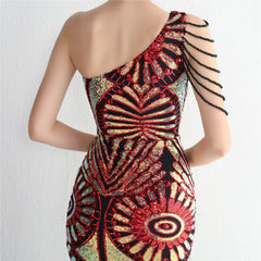 Sequined One-Shoulder Maxi Dress