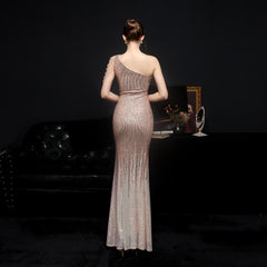 Sequined Rhinestone Evening Gown
