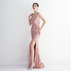 Sequined V-Neck Maxi Dress