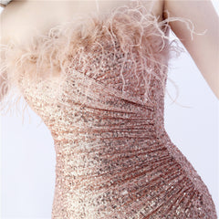 Ostrich Feather Strapless Maxi Dress