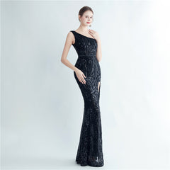 One-Shoulder Sequin Maxi Dress