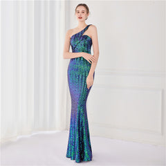 Asymmetric Sequin Maxi Dress