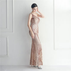 One-Shoulder Sequin Maxi Dress