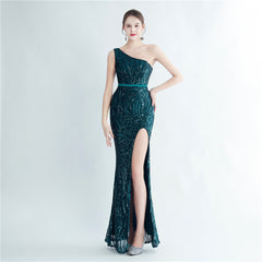 One-Shoulder Sequin Maxi Dress
