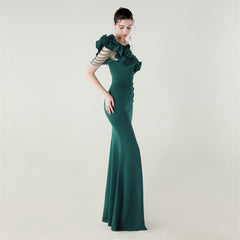 One-Shoulder Beaded Maxi Dress