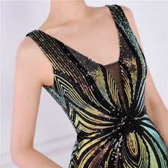 Sequined V-Neck Fishtail Maxi Dress