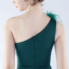 One-Shoulder Ostrich Feather Maxi Dress
