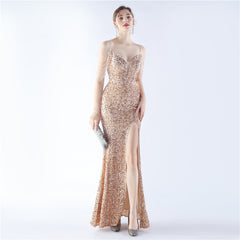Asymmetric Sequin Maxi Dress