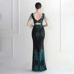 Sequined Beaded Fishtail Maxi Dress