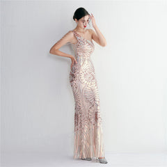 Sequined One-Shoulder Maxi Dress