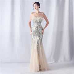 Sequined Feathered Fishtail Maxi Dress
