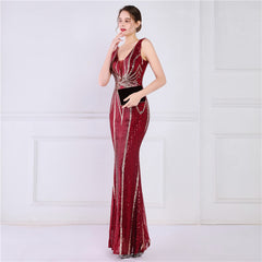 Sequined V-Neck Fishtail Maxi Dress