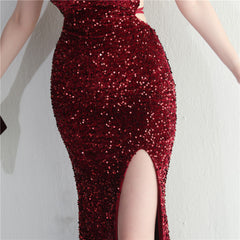 Lace-Up Sequin Split Maxi Dress