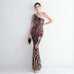 Sequined One-Shoulder Maxi Dress