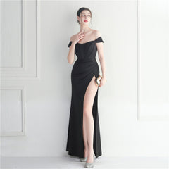 Off-Shoulder Split Maxi Dress