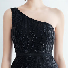 One-Shoulder Sequin Maxi Dress