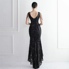 Sequined Beaded Fishtail Maxi Dress