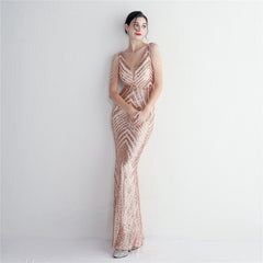 Sequined V-Neck Slim Maxi Dress