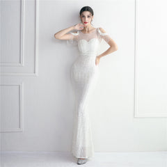 Sequined Cutout Fishtail Maxi Dress