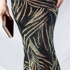 Off-Shoulder Backless Sequined Lace-Up Maxi Dress