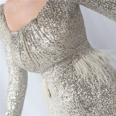 Ostrich Feather Sequin Maxi Dress