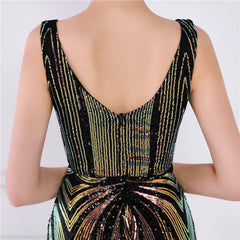 Sequined V-Neck Fishtail Maxi Dress