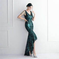 Sequined Beaded Fishtail Maxi Dress