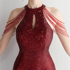 Sequined Halter Fishtail Maxi Dress