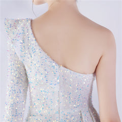 One-Shoulder Ostrich Feather Sequin Maxi Dress