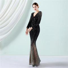 Sequined Gradient Fishtail Maxi Dress