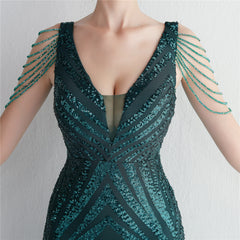 Sequined V-Neck Slim Maxi Dress