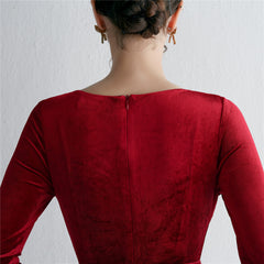 Sequined V-Neck Long-Sleeve Fishtail Dress