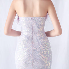 Sequined Feathered Fishtail Maxi Dress